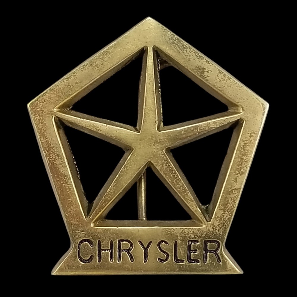 Belt Buckle Vintage Chrysler Pentastar Logo Solid Brass Gold Tone Automotive